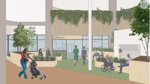 An artist impression of what the library in the Maylords location might look like