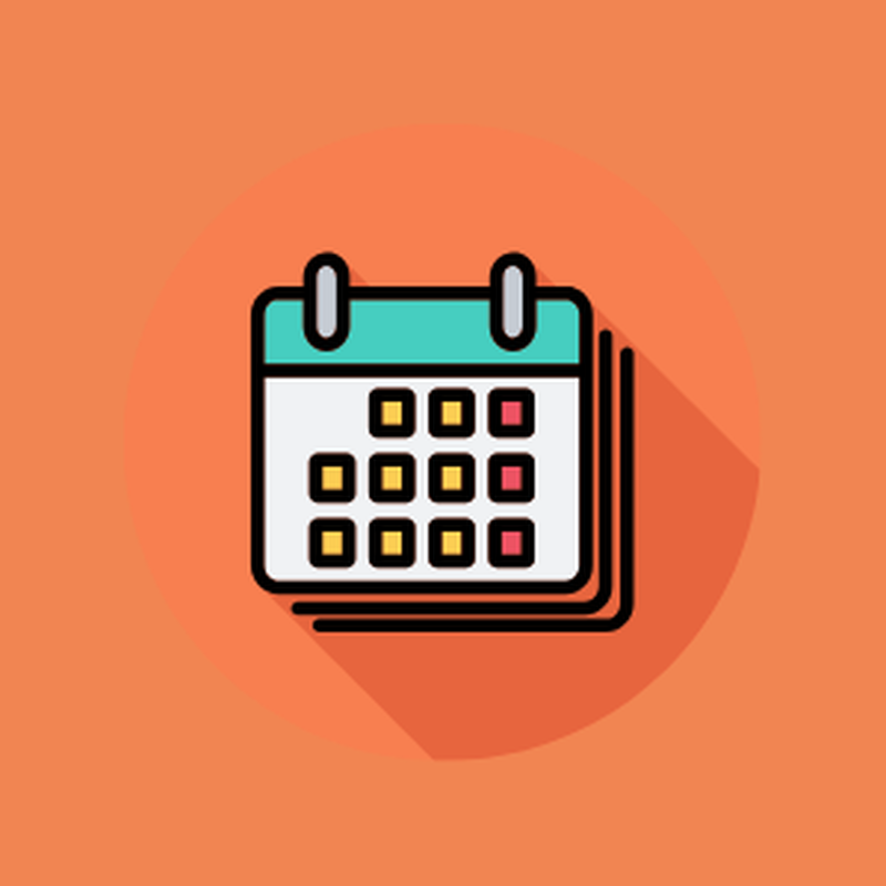 An illustrated calendar on a bright orange background