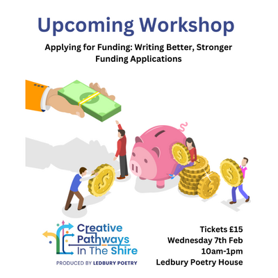 Funding poster with an image of a piggy bank and coins