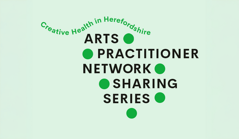 Graphic with light green background, darker green dots and text that reads "Arts Practitioner Network Sharing Series"