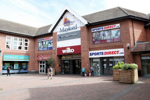 Red brick and roofed shopping centre