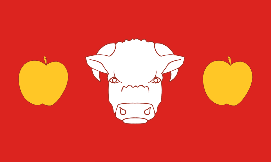 Design A - Hereford bull and apples on a background of the county's red earth.