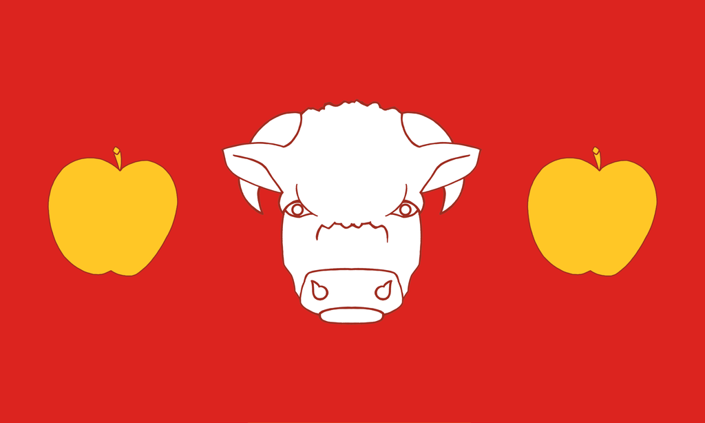 Design A - Hereford bull and apples on a background of the county's red earth. Design A - Hereford bull and apples on a background of the county's red earth.